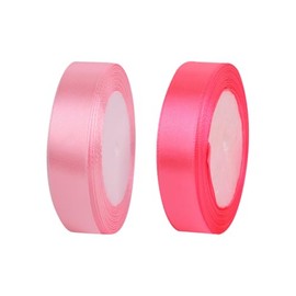 UUYYEO 2 Rolls 2cm x 25 Yards Polyester Satin Fabric Ribbon Floral Arrangement Ribbon Wedding Invitation Ribbon Flower Bouquet Ribbon Hair Bow Making Ribbon Pink