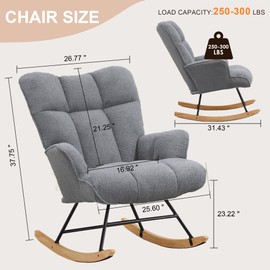 Zedachica Nursery Rocking Chair Teddy Upholstered Glider Rocker Rocking Accent Chair with High Backrest Comfy Armchair with Padded Seat Soft Side Chair for Living Room Bedroom Office (Dark Grey Teddy)