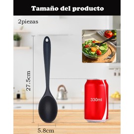 Cucharas De Silicona Para Cocinar, 2 Unidades En Negro, Cucharones De Cocina Resistentes Al Calor, Diseño Ergonómico Para Hornear Y Postres, Medidas 27.5 Cm * 5.8 Cm, Ideal Para Acampar Y Uso Diario