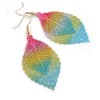 Multicoloured Double Leaf Drop Earrings/Lightweight - 70mm Long