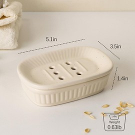 Umlaca Ceramic Soap Dish Double Soap Holder with Self-Drainage for Bathroom, Shower, Kitchen Soap Tray (Pockmarked Beige)