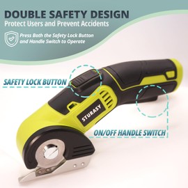 Sturasy Cordless Electric Scissors, Power Cardboard Cutter with Safety Lock, 4V 2000mAh Electric Box Cutter for Cardboard, Fabric, Carpet, Leather, Paper, Plastic, Packages, Green Rotary Cutter