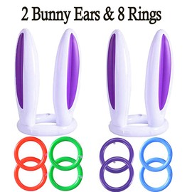 COSORO Easter Inflatable Bunny Rabbit Ears Hats Ring Toss Game(2 Set &8 Rings), Inflatable Toss Game, Indoor and Outdoor Game for Easter Party Decoration Supplies Kids Game Toy Gift