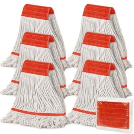KalTell 6PK Commercial Cotton Mop Head Replacement, Heavy Duty String Mop Refills, Highly Absorbent Industrial Wet Mop Heads for Restaurant, School & Warehouse Cleaning Janitor Supplies-Safety Orange