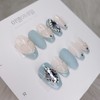 Sky Blue Lovely Chain Heart Handmade Nail Tip - Oval