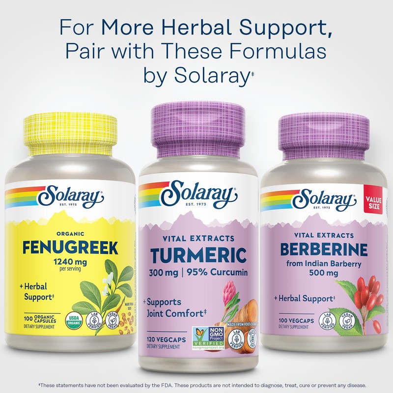 SOLARAY Organic Fenugreek Capsules 1240mg - Traditional Wellness Support Herbs