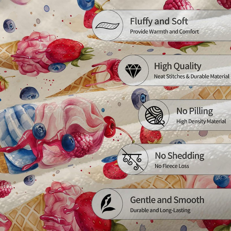 Ti Caldi Ice Cream & Fruit Blanket, Soft Warm Lightweight