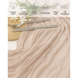 Cheesecloth Table Runner, 10Ft Long Boho Gauze Cheese Cloth Table Runner, Rustic Cheer Runner for Wedding Decorations Bridal Shower Party and Summer Decors, Beige