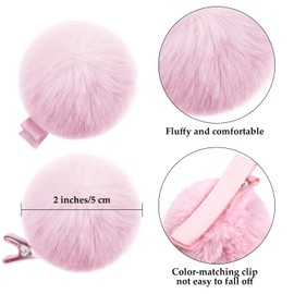 Colorful Fluffy Fur Pom Pom Hair Clips and Barrettes for Toddlers, Baby Girls, and Women - 12 Pieces, 2", Fall/Winter Hair Accessories