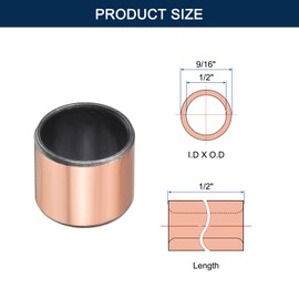HiPicco Sleeve Bearing, 1/2" Bore x 9/16" OD x 1/2" Length Self-Lubricating Plain Bearings Wrapped Oilless Bushings 2 Pack