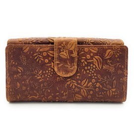 Hill Burry Genuine Leather Women's Floral Purse, Many Card Slots, with RFID/NFC Protection, tan, coin purse