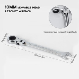 Shinsilur Metric Tool Flex-Head Ratcheting Wrench 10MM,Professional Chrome Vanadium Ratchet Spanner Steel 72 Teeth 12 Point for DIY,Pipeline,Bicycle Repair and Home Maintance
