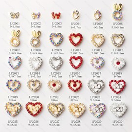 AUOCATTAIL 30 Pcs Gold Silver Alloy Bow Heart Nail Charms Hollow Out Design Love Heart Nail Gems Heart Nail Studs Inlaid Rhinestones Pearls for Valentine's Day DIY Craft Nail Art Decoration