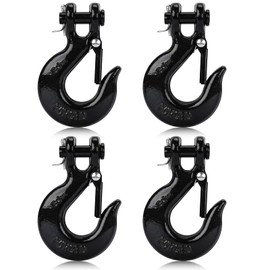 Lechansen G80 Clevis Slip Hook, 3/8" Chain Hooks with Safety Latch, Heavy-Duty Winch Hook, Grade 80 Forged 4 Pack Transport Tow Hook for Maximum Strength Load 26,400 Lbs