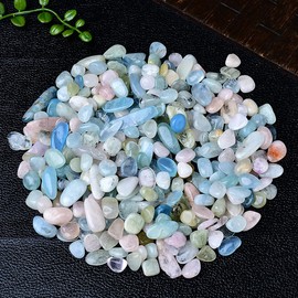 Erliway 100g Natural Morganite Crystal Chips, 7-9mm Tumbled Chips Crushed Crystal Stone, Polished Crystal Chip for Vase Filler, Healing Tumbled Crystal Chip for Reiki Crystal Home Décor Fish Tank