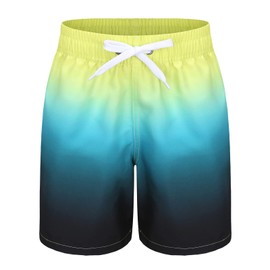 Zestonie Boys Swim Shorts Kids Quick Dry Board Shorts for Boys Swim Trunks with Drawstring Beach Surfing Bathing Suit Gradient Green Navy Size 6/6X
