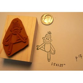 custom made P17  Sock Monkey Rubber Stamp WM 1.6x1"