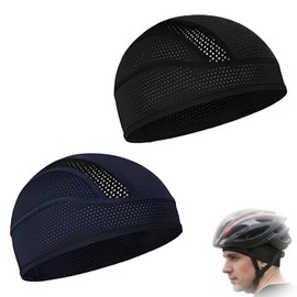 HIPTS 2 Pezzi Sottocasco Moto Estivo e Bici, Bandana Traspirante Anti Sudore, Skull Cap per Uomo e Donna, Cuffia Sottocasco Ciclismo Leggera per Casco Integrale e Aperto, Nero e Blu Navy