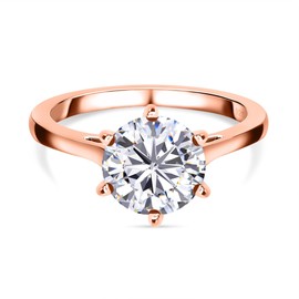 TJC Moissanite Solitaire Ring for Women Engagement Ladies Rings in Rose Gold Plated 925 Sterling Silver Size N Prong Setting Metal Wt. 2.5 Grams