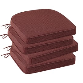 Supdurplus Outdoor Round Corner Seat Cushion, 17"x16"x2", Set of 4, Non Slip Seat Cushion Pads with Removable Cover for Patio Furniture, Garden Yard Lawn, Tan Dotted Red Base