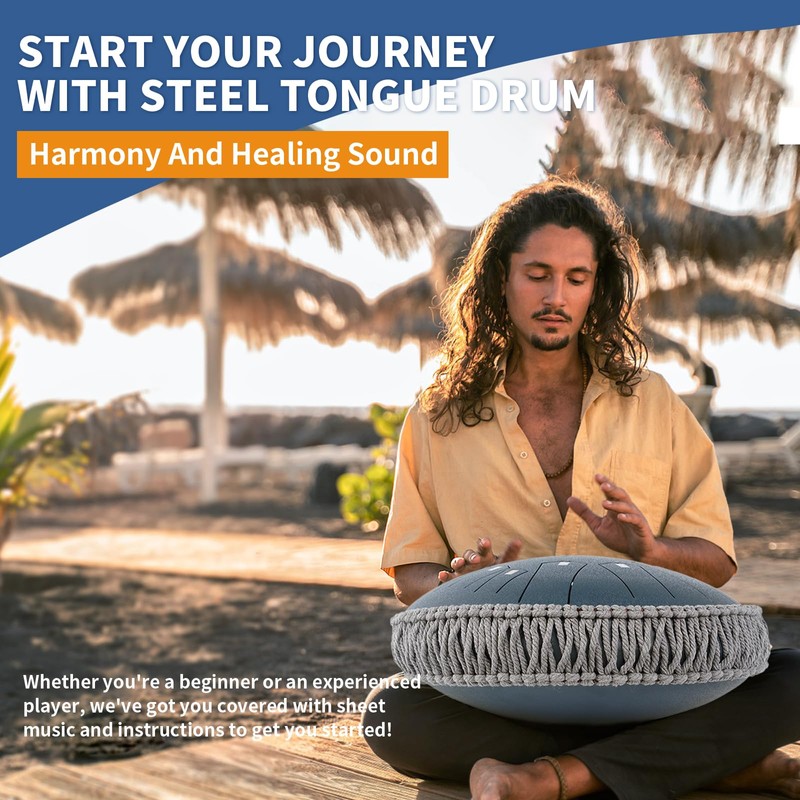 Rain Drum for Outside 13 Inch 15 Notes, Navy Steel