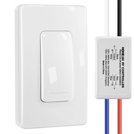 Hohean Wireless Light Switch and Receiver Kit, No in Wall Wiring Required, Remote Control Wall Switch Lighting Fixture for Ceiling Lights, Fans, 100 Ft RF Range, Programmable(1 Pack)