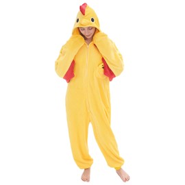 NEWCOSPLAY Unisex Adult Yellow Chicken Onesie Pajamas Animal One Piece Costume Cosplay Sleepwear (Yellow Chicken, Medium)