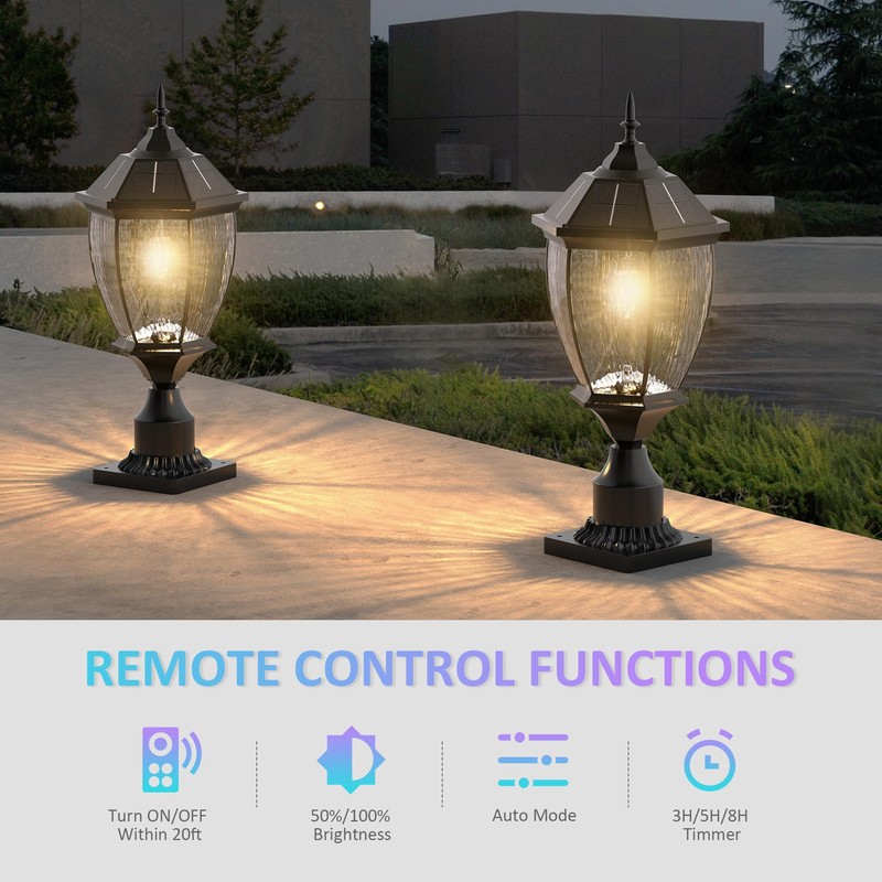 Solar Lamp Post Lights Outdoor Waterproof with Pier Mount Base,