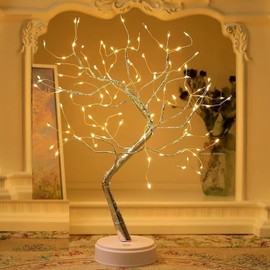 Hwylizg Fairy Light Spirit Tree,20" Tabletop Bonsai 108 LED Tree Light, USB or Battery Powered,Touch Sensor Switches,DIY Artificial Tree Lamp for Bedroom Desktop Christmas Room Decor (Warm White)