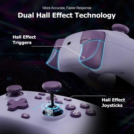 Wireless Switch Controller for Switch/Switch 2/Lite/OLED/PC Controller with 2.4G Adapter, Purple Switch Controller with Hall Joysticks & Hall Triggers, Switch Pro Controller with Wake-up, 2 Back Programmable Buttons, Turbo Function