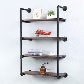 Industrial Pipe Shelving Wall Mounted,30in Rustic Metal Floating Shelves,Steampunk Real Wood Book Shelves,Wall Shelf Unit Bookshelf Hanging Wall Shelves,Farmhouse Kitchen Bar Shelving(4 Tier)