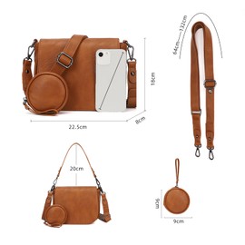 KL928 Women's Shoulder Bag, Large Capacity, One Shoulder PU Crossbody Bag, Handbag, Soft Material, Many Pockets, Simple, Fashionable, Light Brown (KL2344)