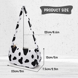 AfitLulu Handbag Women's Nylon Shoulder Bag with Cow Pattern and Zebra Stripes, Women's Shoulder Bags Crescent Moon Shoulder Bag Hobo Handbag for Dating, Parties, Travel, Cow pattern, S