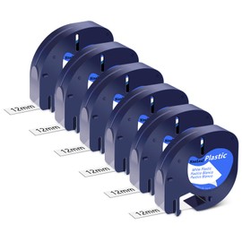 NineLeaf 6 Pack Replacement for Dymo Letratag Refill 91201 91221 91331 59422 S0721660 12mm x 4m 0.47'' 1/2 inch Black on White Label Tape for LT-100H LT-100T LT-110T Plus QX50 XR XM 2000 Label Maker