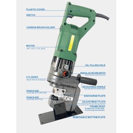 UTZIKO 1200W 110V Hydraulic Puncher Electric Hydraulic Punching Tool Angle Steel Punching Machine，Can be Used for Punching in Steel, Iron, Aluminum, Copper, and Other Sheet Materials.