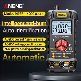 ANENG M167 Smart Digital Multimeter Auto Recognition 4000 Counts Voltmeter Ammeter Electric Test Pen with Backlight LCD Screen Flashlight AC DC Voltage/ Current Resistance Live Wire Testing