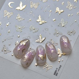 Butterfly Nail Art Stickers Decals Golden Star Butterfly Nail Stickers 1PCS 5D Butterfly Nail Decals Gold Butterfly Nails Design Manicure Sliders Accessories for Women Spring DIY Nail Art Decorations