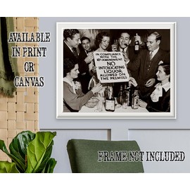 No Intoxicating Liquor: 16x20 Stretched Canvas Poster-Vintage 1920s Retro Photos- Speakeasy & Bootleggers - Prohibition Era Bar Black & White Photo, Antique Historical, Modern Lounge, & Home Bar Décor
