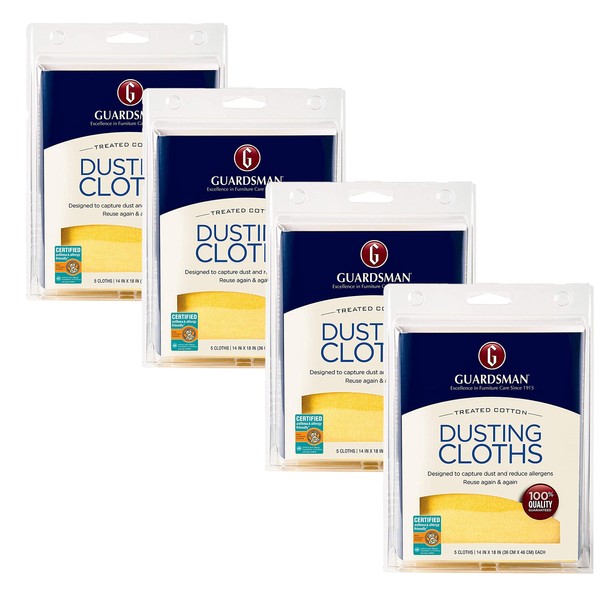 Guardsman Wood Furniture Dusting Cloths - 5 Pre-Treated Cloth - Captures 2X The Dust of a Regular Cloth, Specially Treated, No Sprays or Odors - 462700, Pack of 4