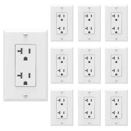 ThunderWay 20 Amp Heavy Duty Decorator Receptacle outlet with Tamper Resistant (TR), Reinforced Yoke, Wall Outlet with Screwless Wall Plate, 5-20R, 2-Pole, 3-Wire Grounding, UL Listed, White (10 Pack)
