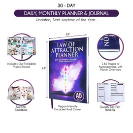 Law of Attraction Planner - A 30 Day Journey Creating Your Dream Life & Goal Planner, Personal Organizer, Gratitude Journal, Planner Stickers, Vision Board and Manifestation Journal for Men & Women