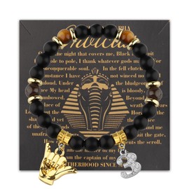 POTIY Hand Sign Beaded Bracelet Black and Gold Fraternity Gift Bracelet Sorority Jewelry Gift for Men (Hand-3)