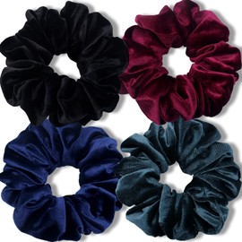 IVARYSS Extra Large Scrunchies for Women's Thick Hair, Premium Velvet Soft Jumbo Scrunchy, XL 6 inch Big Elastic Band Hair Accessories, 4 Pack, Dark