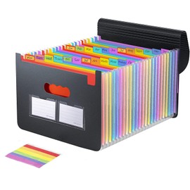 25 Pockets File Organiser, A4 Expanding File Folder Document Organiser with Lid and Labels for Offices, Libraries, classrooms, Hospitals, etc.