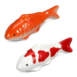 Wionin Lifelike Floating Fish Decor - Realistic Ceramic Koi & Goldfish for Aquarium, Pond, Tabletop - Set of 2 Vibrant Hand-Painted Mini Fake Fish for Office Desk, Garden Pots