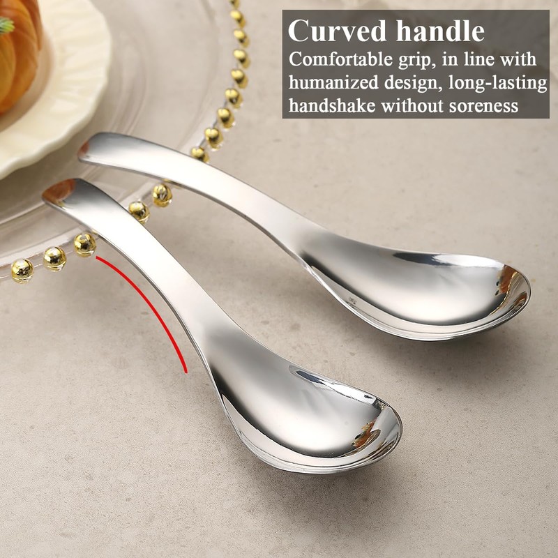 Berglander Stainless Steel Soup Spoons Set of 6, Raman Spoon,
