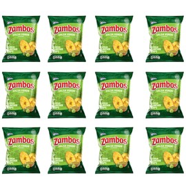 Zambos Plantain Chips – Delicious Plantain Chips with Green Salsa (Tajaditas de Plátano con Salsa Verde), Unique Flavor from Salvajes del Trópico, plantain chip - 5.3 ounces (150g) (pack 12)