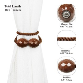Porlau Strong Magnetic Curtain Tiebacks Coffee 4 Pack Decorative Tie Backs Outdoor Curtain Rope Tiebacks Elegant Curtain Holdbacks for Drapes