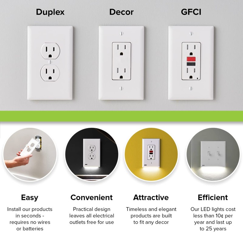 4 Pack - SnapPower GuideLight [For Duplex Outlets] - Replaces