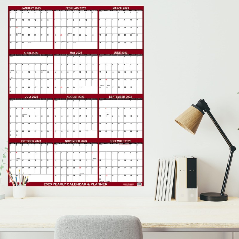 24" x 36" SwiftGlimpse 2026 Wall Calendar Erasable Large Wet